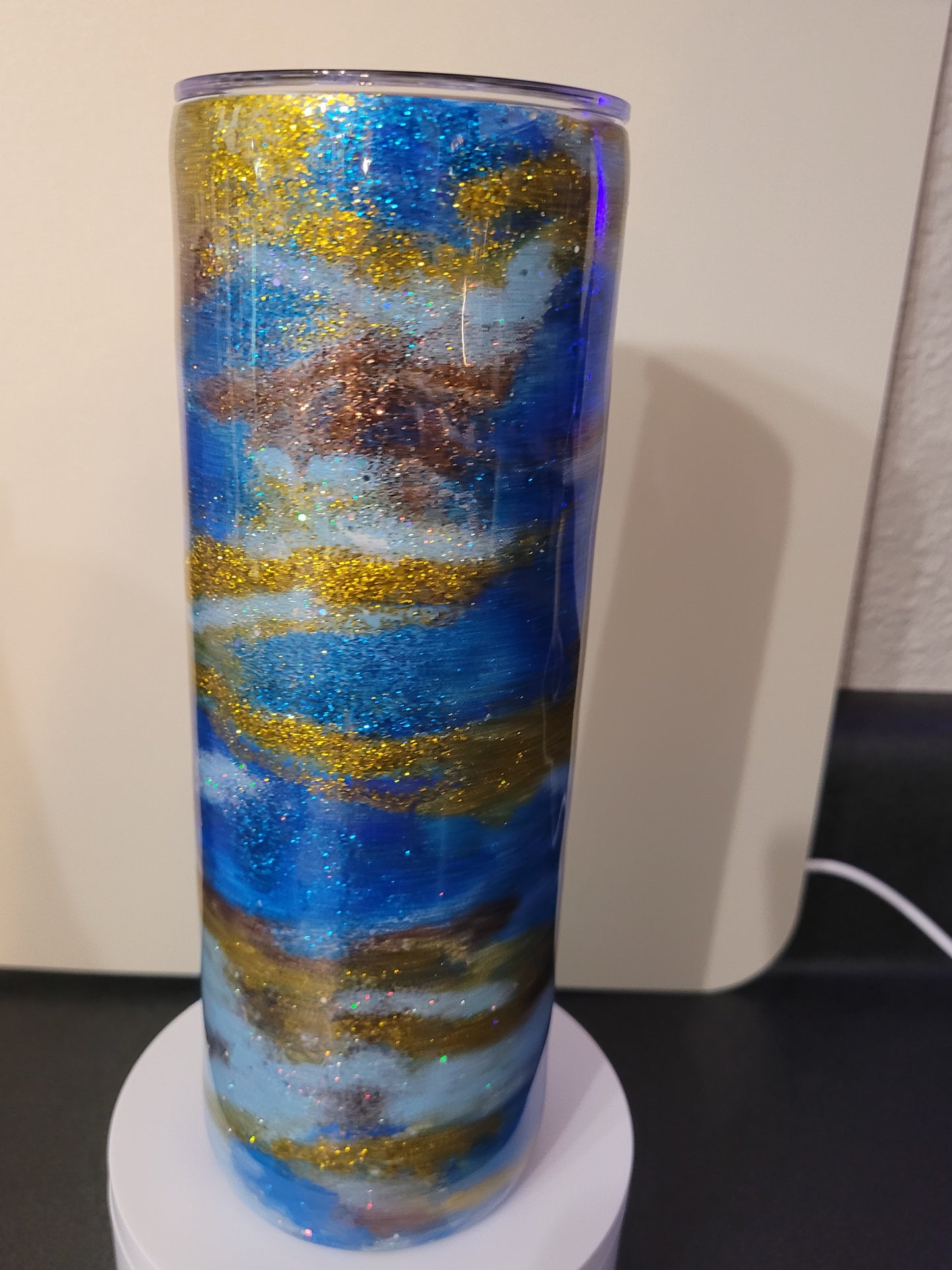Blue Gold Glitter Swirl
