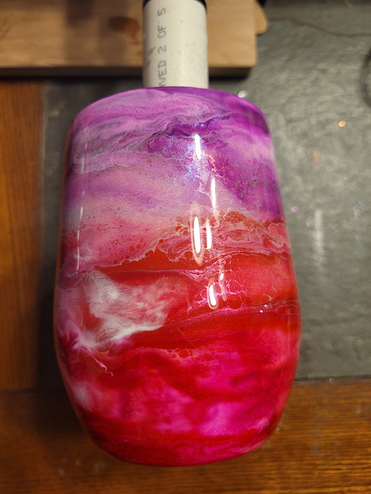 Purple, red, pink swirl wine tumbler.