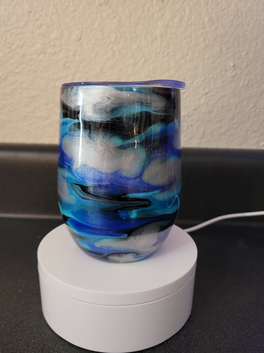 Wine Tumbler. Blue, silver, black. READY TO SHIP.